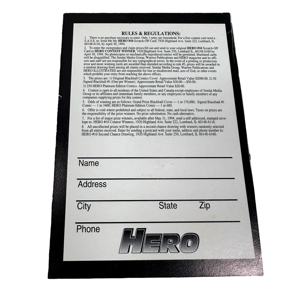 Vintage Hero Illustrated Blackball Guilty As Hell 1994 Contest Postcard Unused